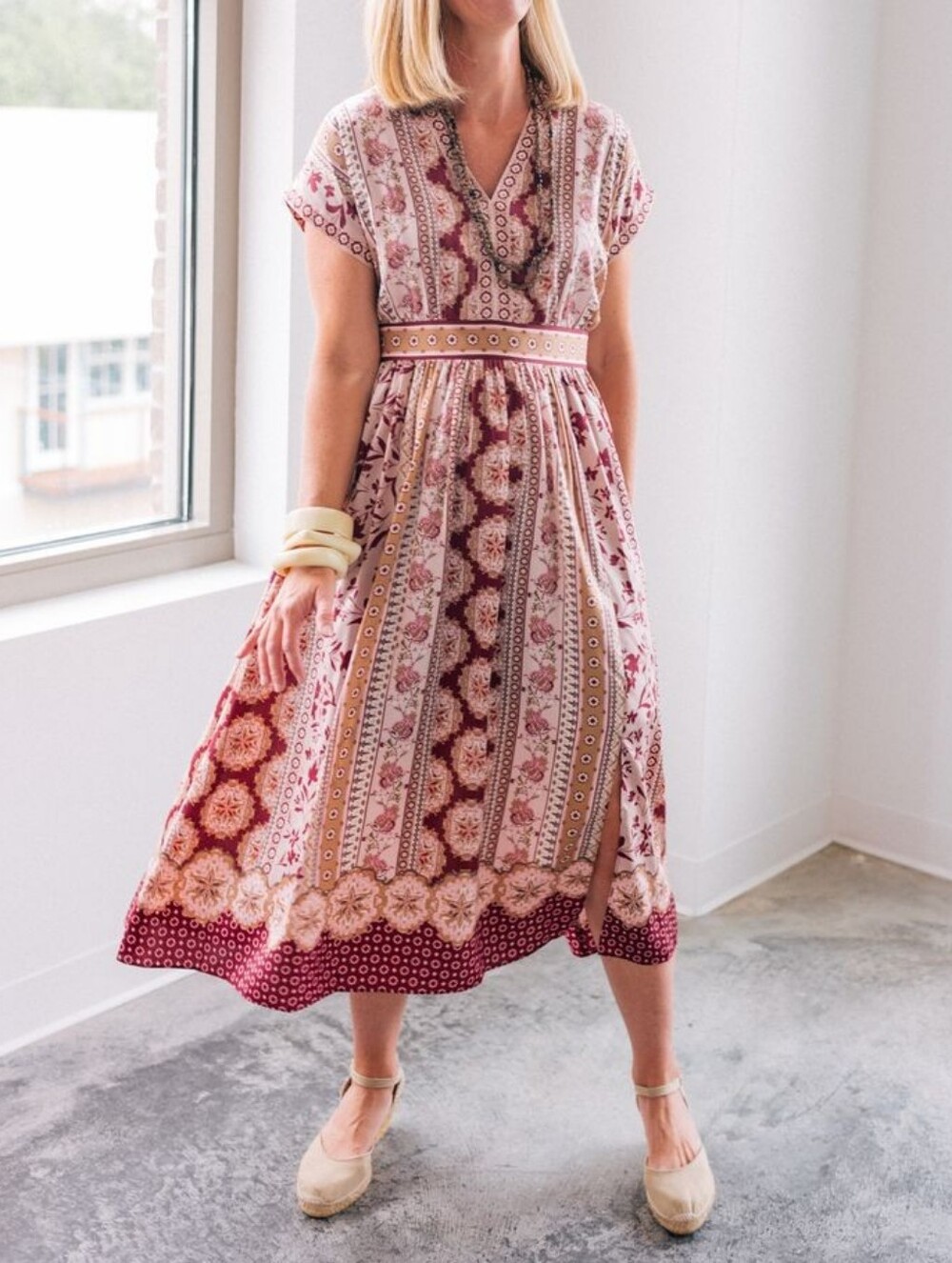 Gal Meets Glam Liza Red Floral Paisley Print V Neck Satin Maxi Dress